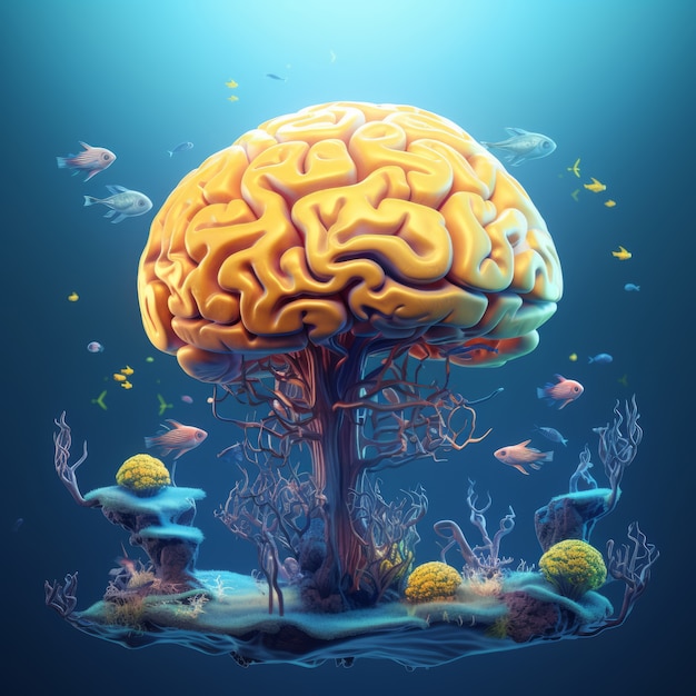 Free photo view of brain depicted as fantastical tree