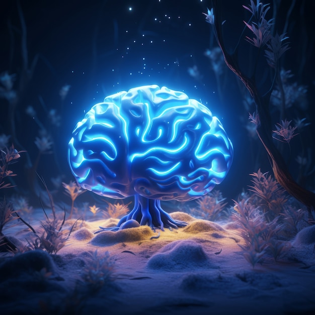 Free photo view of brain depicted as fantastical tree