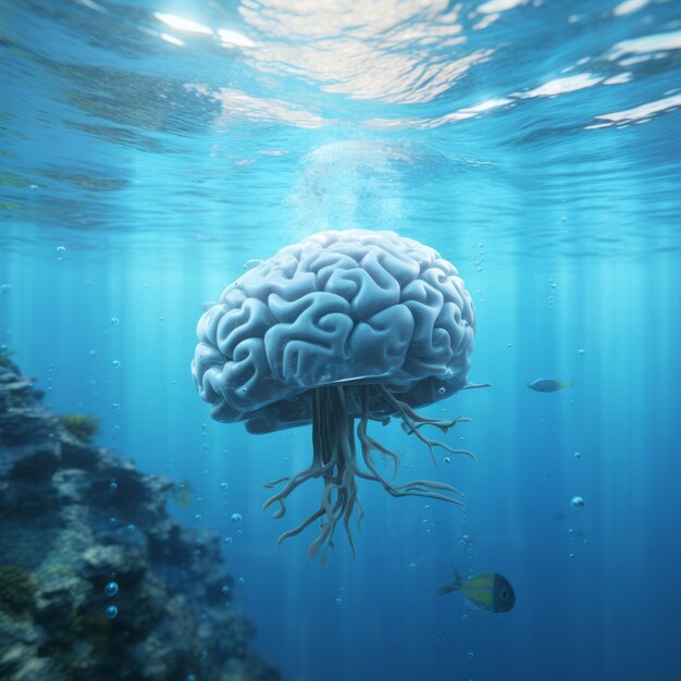 View of brain underwater