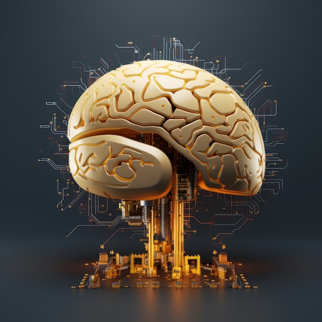 Free photo view of brain with circuit board