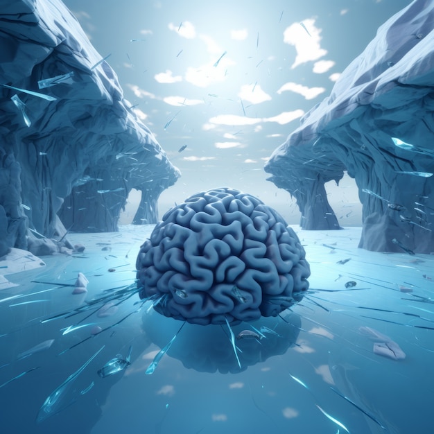 Free photo view of brain with icy landscape