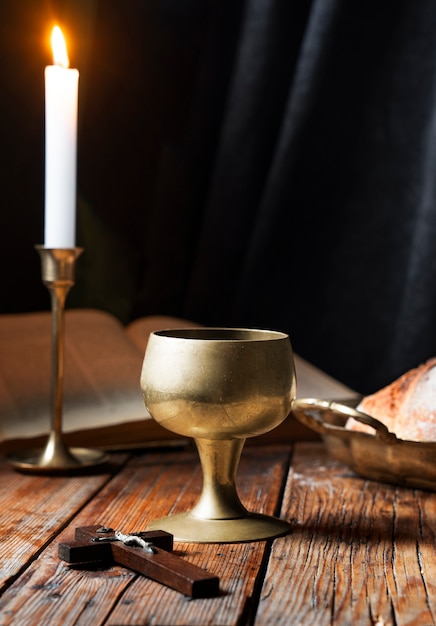 Free photo view of bread and wine for religious ceremony