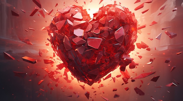 Вид разбитого сердца из драгоценного камня или хрусталя