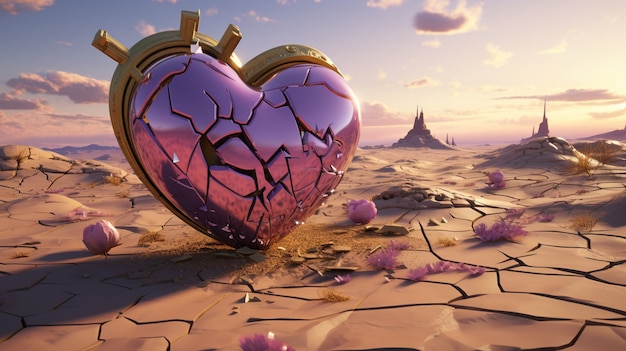 View of broken heart with abstract futuristic background