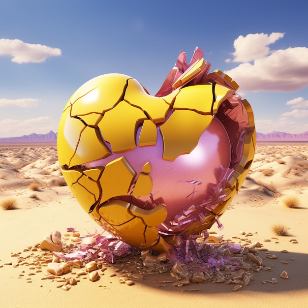 Free photo view of broken heart with desert background