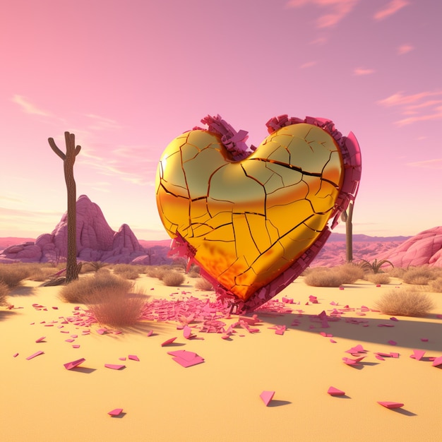 View of broken heart with desert background