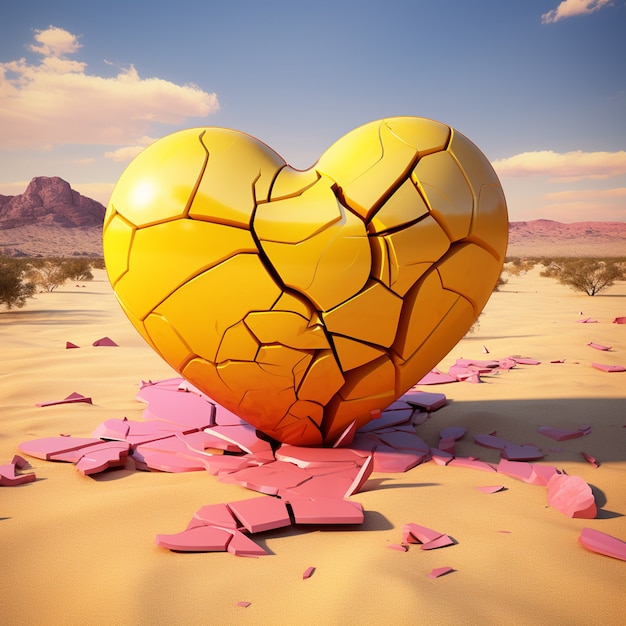 View of broken heart with desert background