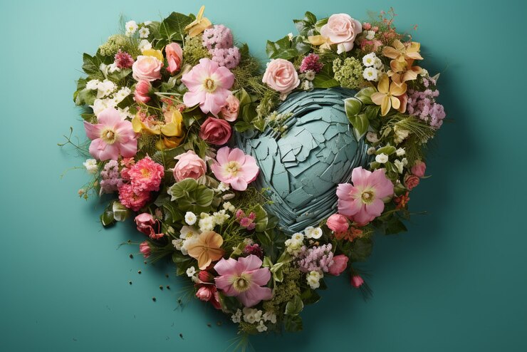 Free Photo view of broken heart with flowers