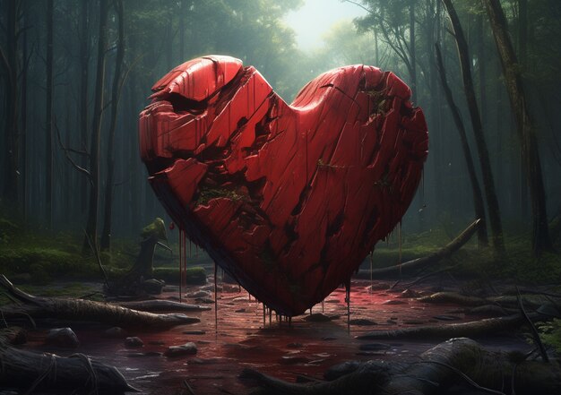 View of broken heart with nature background