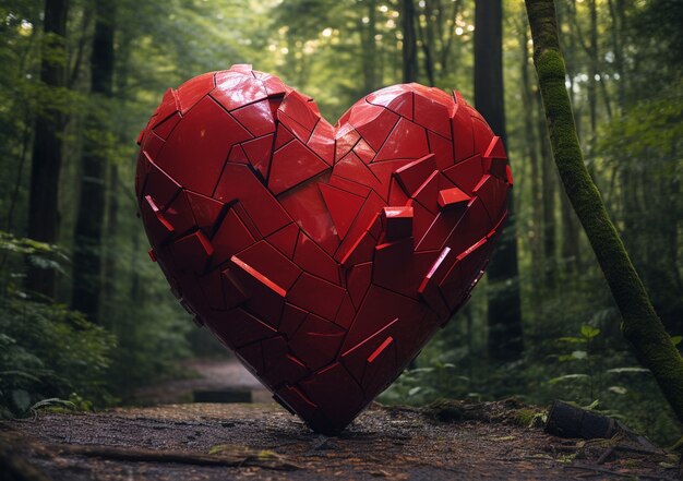 View of broken heart with nature background