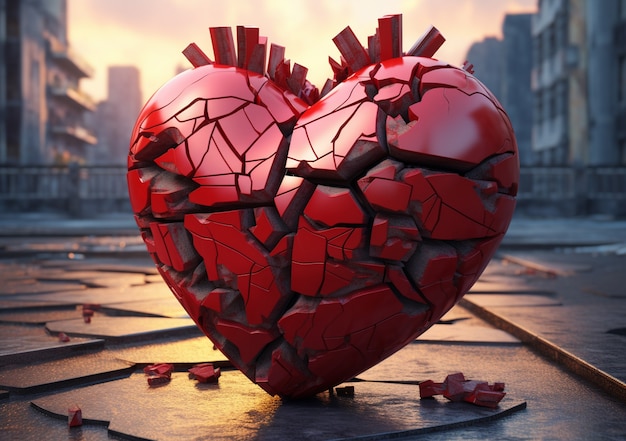 View of broken heart with urban background