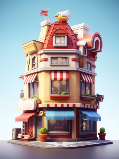 Free photo view of building with cartoon style architecture