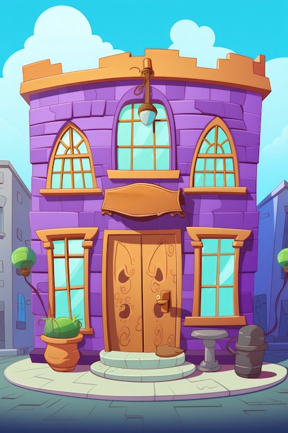 View of building with cartoon style architecture