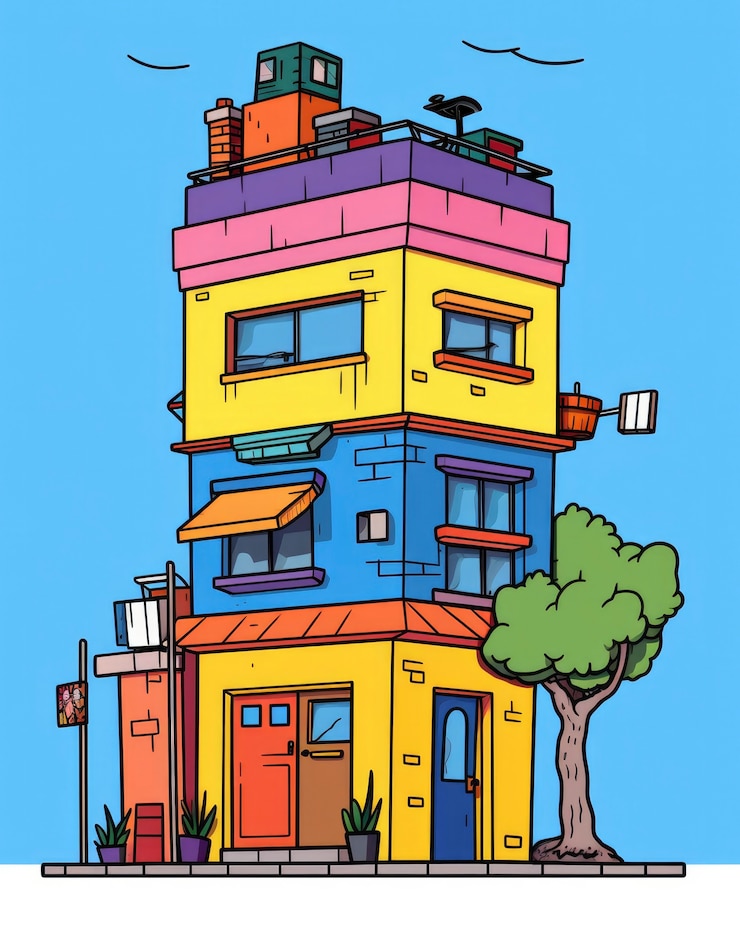 Free Photo view of building with cartoon style architecture