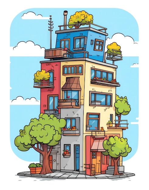 Free photo view of building with cartoon style architecture