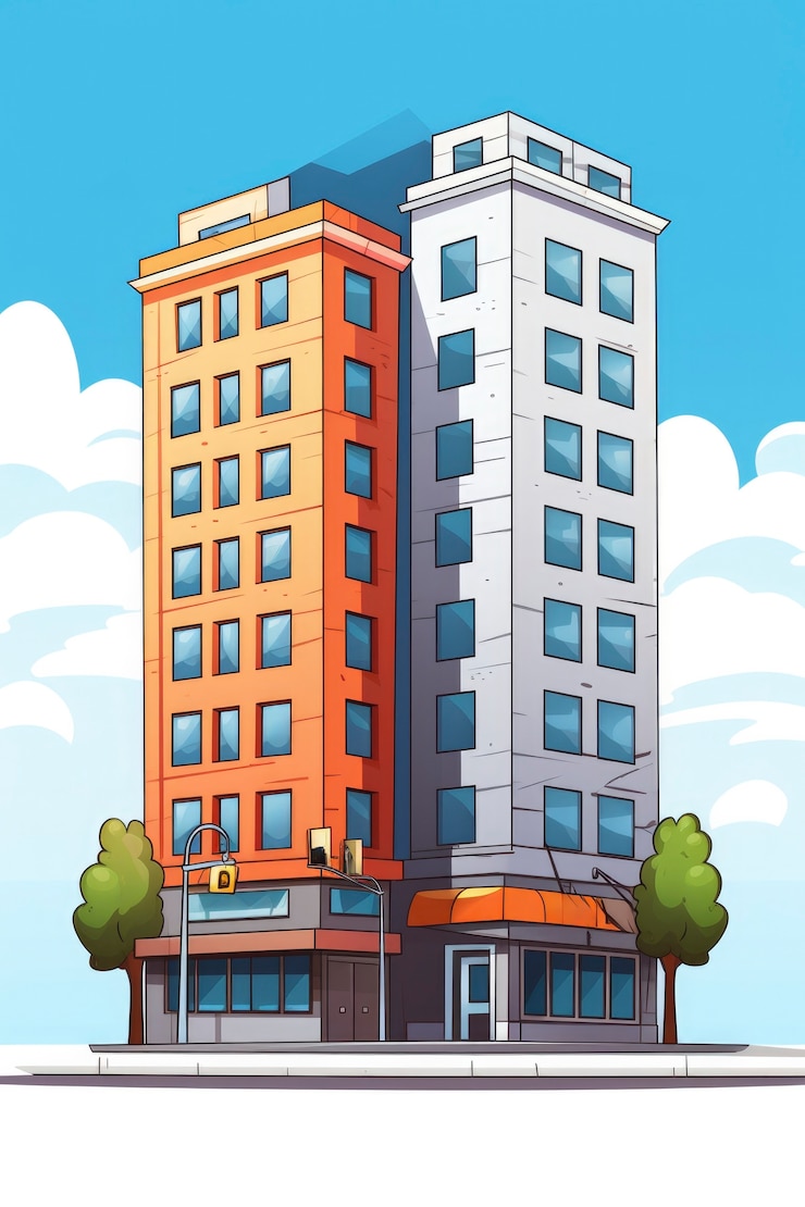 無料Photo 漫画スタイルの建築による建物の景色