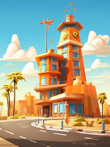 Free photo view of building with cartoon style architecture