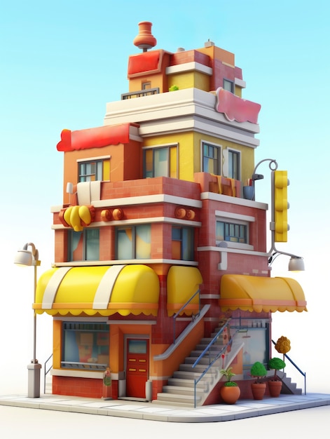 Free photo view of building with cartoon style architecture