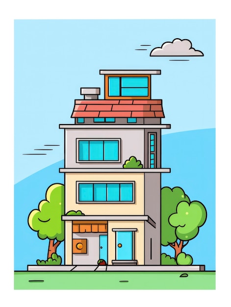 View of building with cartoon style architecture