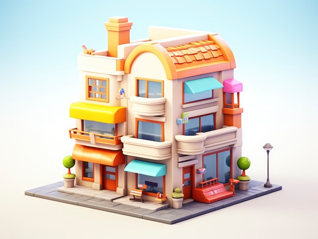 Free photo view of building with cartoon style architecture