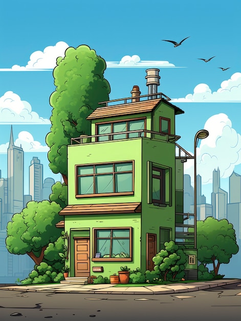 Free photo view of building with cartoon style architecture