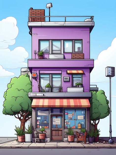 Free photo view of building with cartoon style architecture