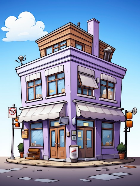 Free photo view of building with cartoon style architecture