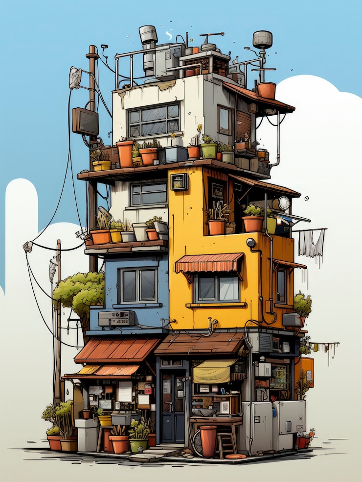 無料Photo 漫画スタイルの建築による建物の景色