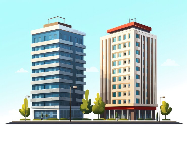 無料Photo 漫画スタイルの建築による建物の景色