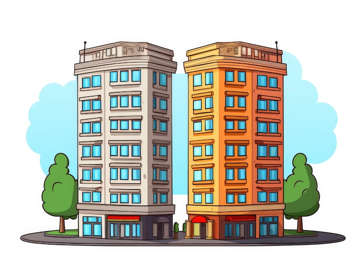 無料Photo 漫画スタイルの建築による建物の景色