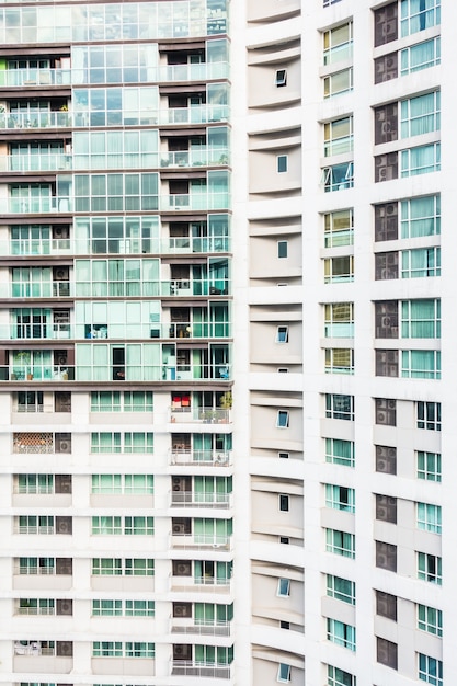 View of buildings with windows and balconies