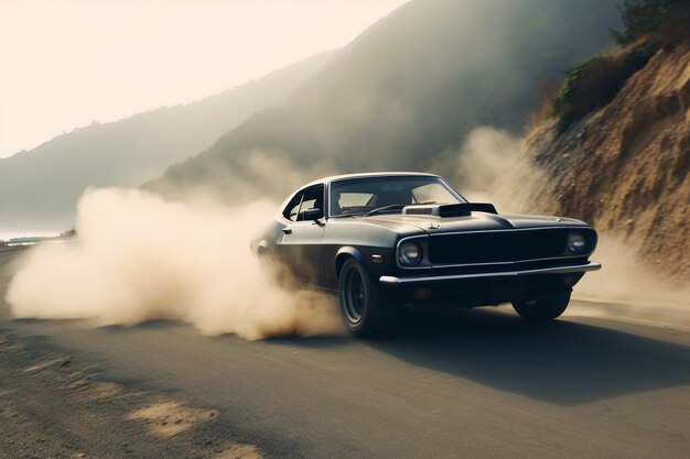 View of car running at high speed