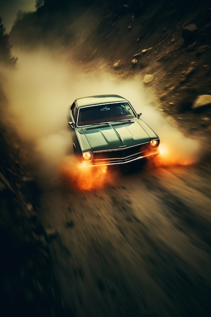 View of car running at high speed