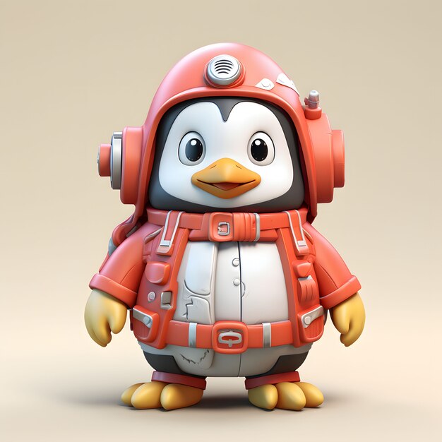 View of cartoon animated 3d penguin aviator