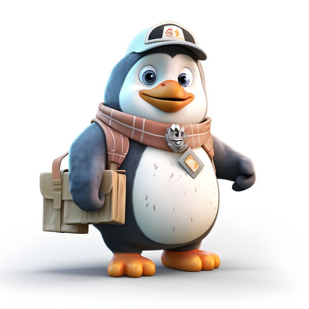 View of cartoon animated 3d penguin