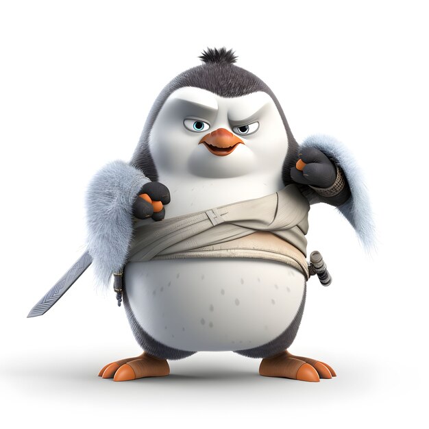 View of cartoon animated 3d penguin