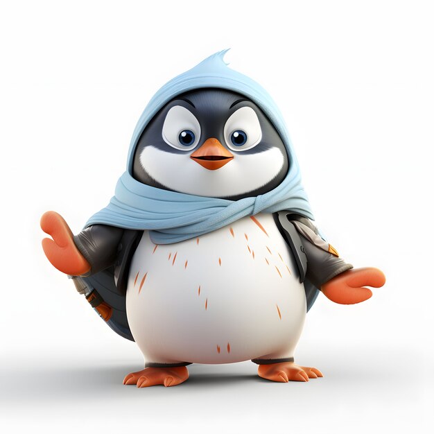 View of cartoon animated 3d penguin