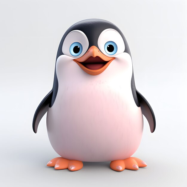 View of cartoon animated 3d penguin