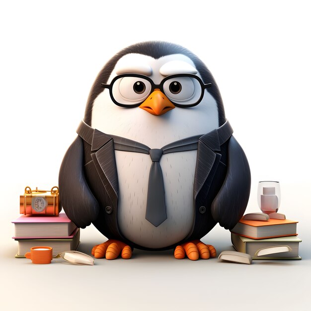 View of cartoon animated 3d penguin