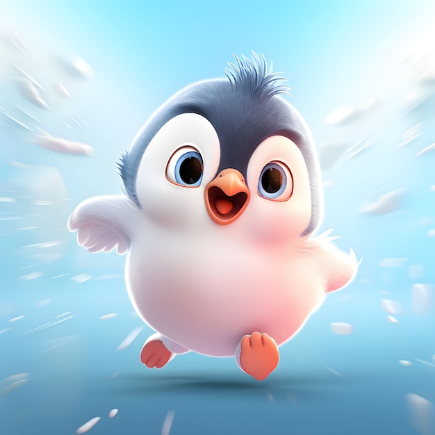 View of cartoon animated 3d penguin