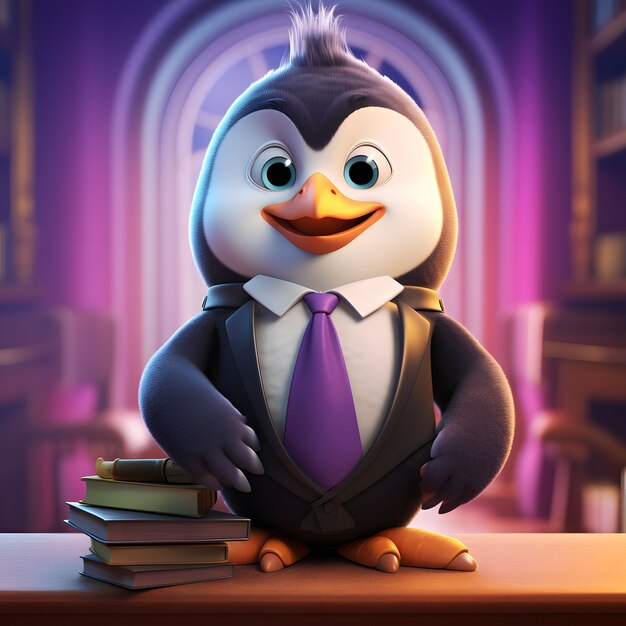 View of cartoon animated 3d penguin