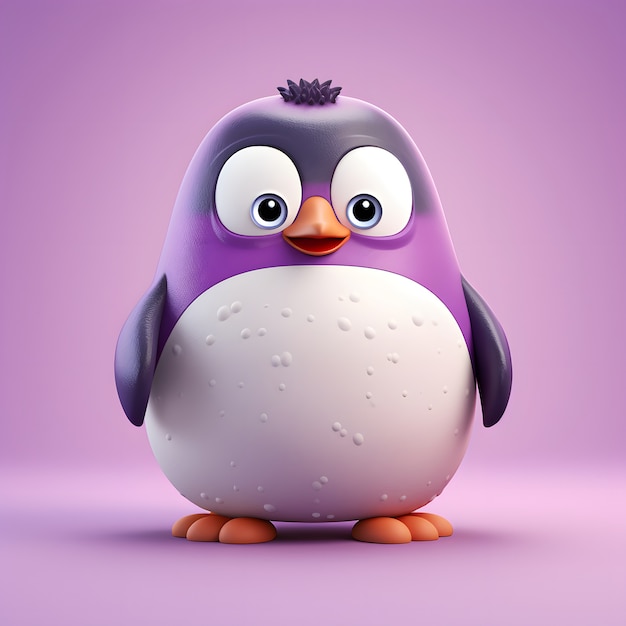 Вид мультяшного анимированного 3D-пингвина