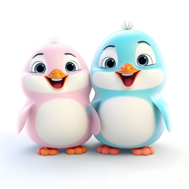 View of cartoon animated 3d penguins