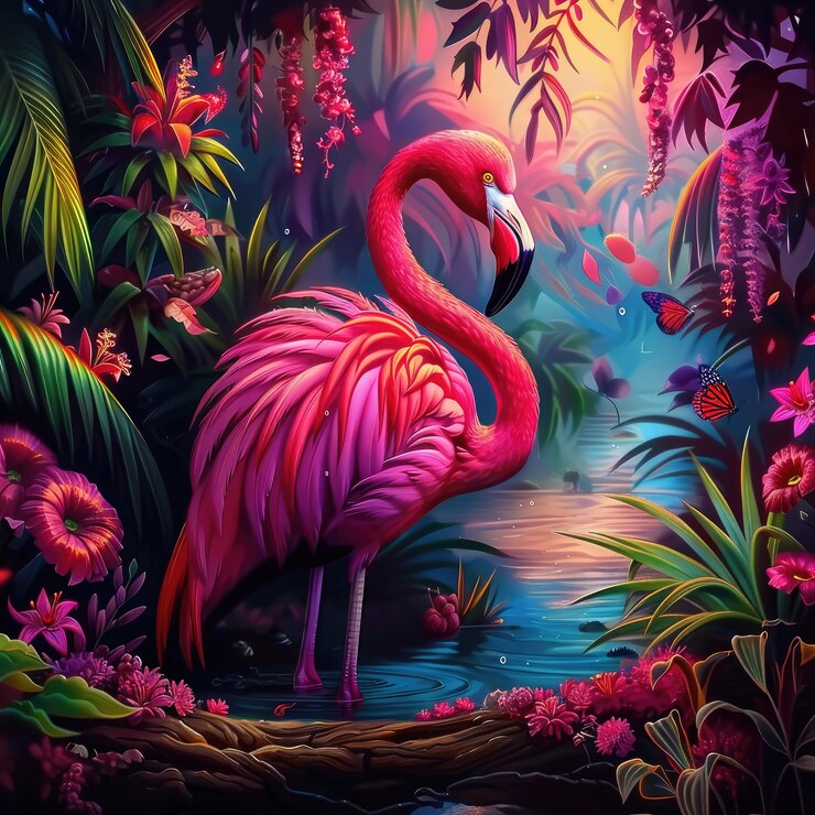 Free Photo view of cartoon tropical flamingo
