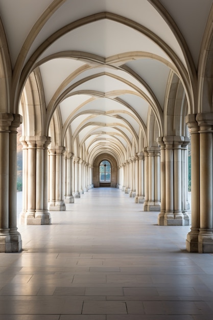 Free photo view of castle indoor with structural arches