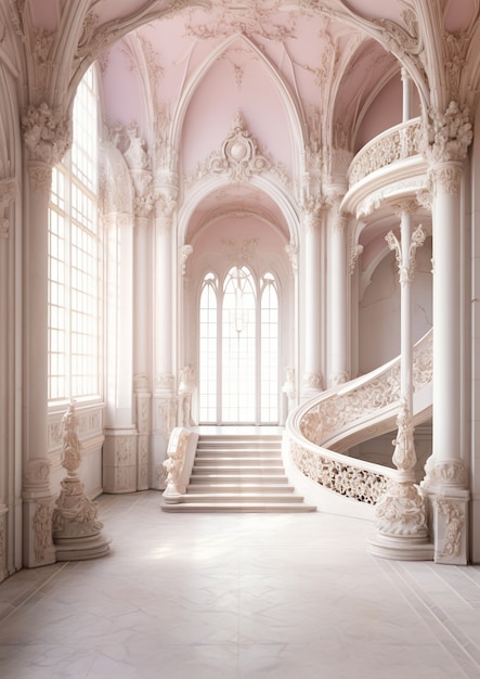 View of castle interior with arches