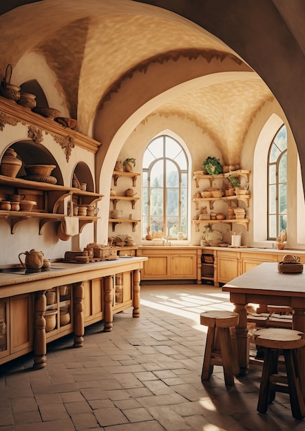 Free photo view of castle kitchen