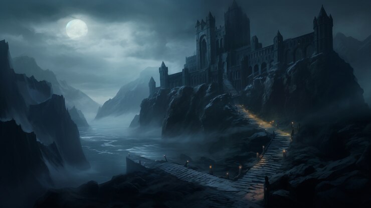Free Photo view of castle at night with scary atmosphere