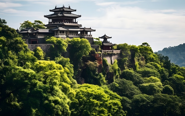 View of castle surrounded by nature landscape