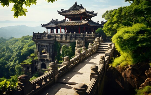 View of castle surrounded by nature landscape